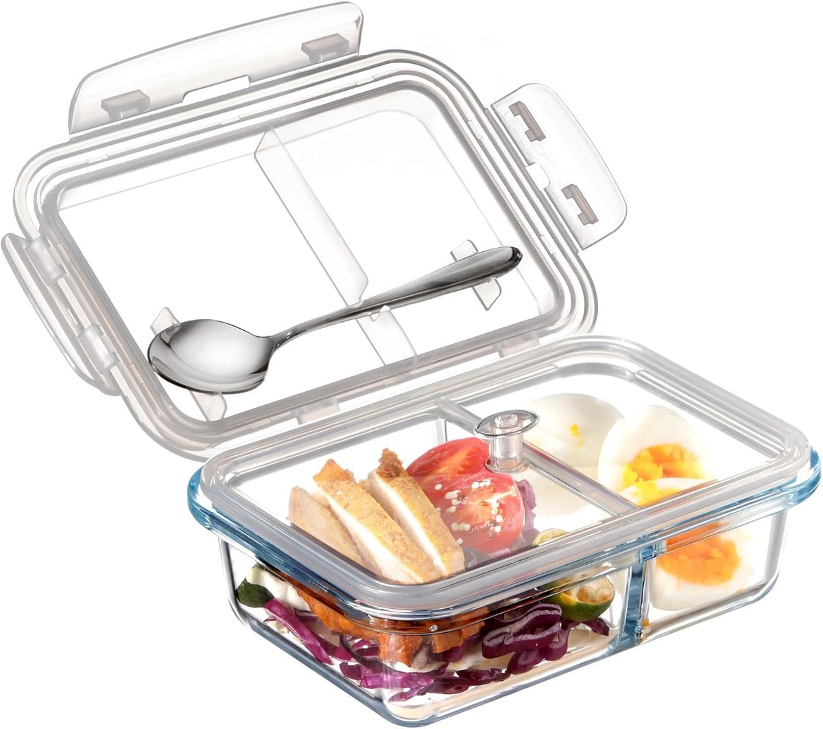 Bento Box Glas - 0,6 L - 2 Vakken - Rechthoekig