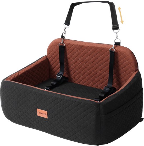 Siège auto pour chien - Panier pour chien 74,5 x 48,5 cm - Siège auto avec ceinture de sécurité - Jusqu'à 25 kg - Marron