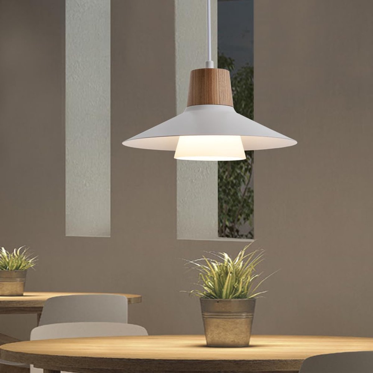 Moderne Hanglamp met 1 Lichtpunt voor Eettafel en Woonkamer - Verstelbare Houten en Glazen