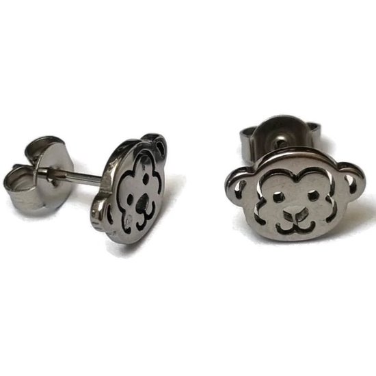 Aramat Jewels-Oorbellen-Stalen Dieren Oorbellen--Aapje-10x8mm--
