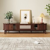 Pugsdrly TV kast met natuurlijk hout en rotan lades – rustiek design voor een warme woonkamer