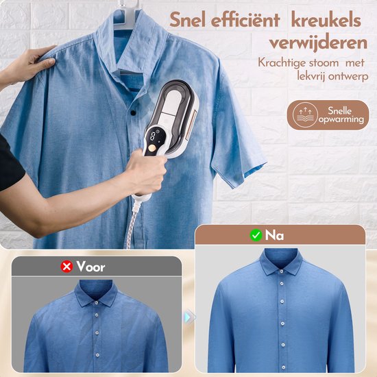 Stoomapparaat Kleding & Reisstrijkijzer - In 9s Warm - 2000W - Steamer - Mini Strijkijzer - Handstomer - 3 Stoomstanden - Krachtig - LCD Display - Woodoro