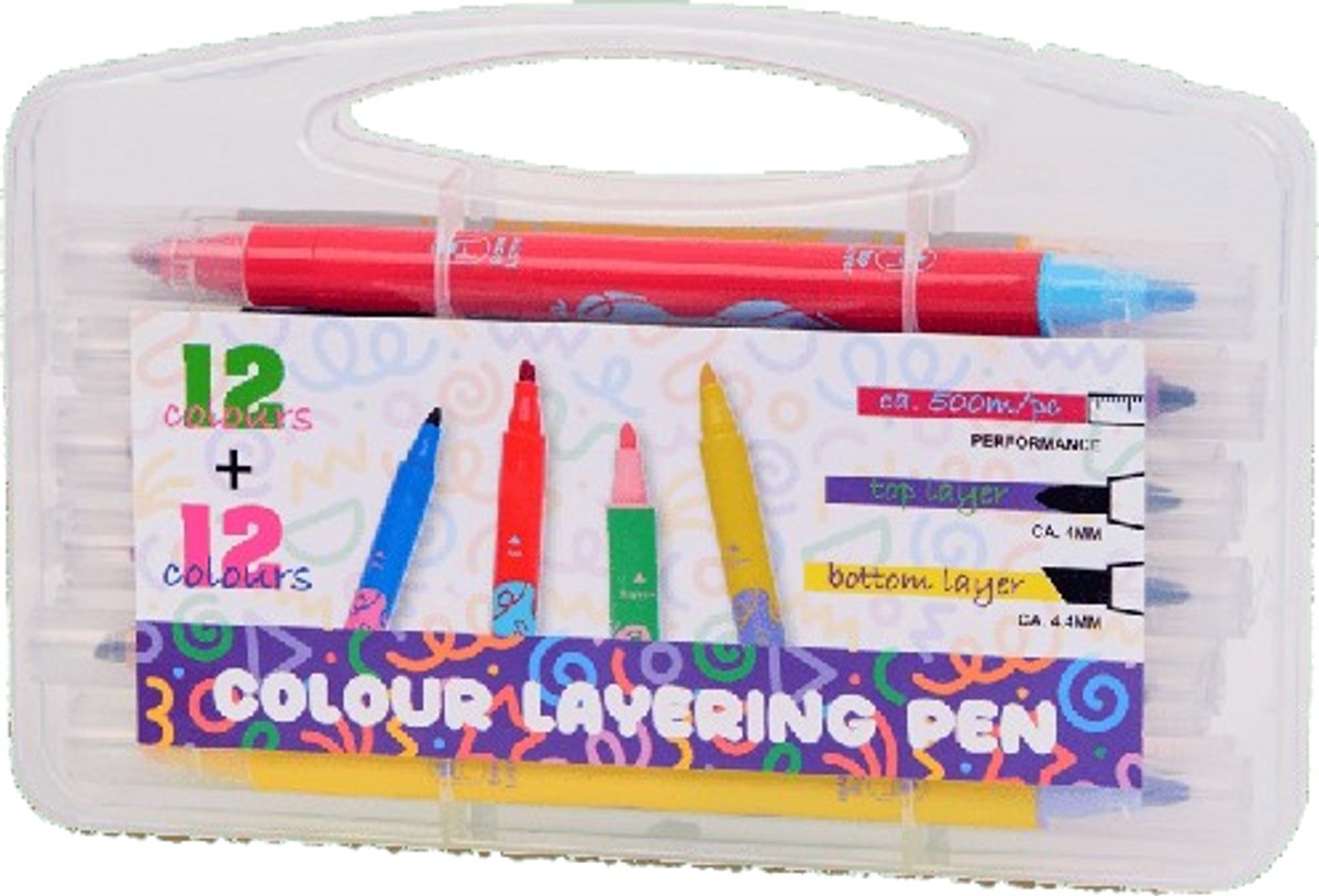 Magische Duo-Tip-Markers in Compacte Koffer - Multicolor - 12 + 12 Stuks - Stift voor Gelaagde Kleuren - Colour Layering Pen - Kleurpen