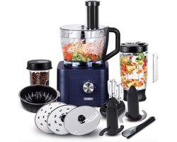 Keukenmachine - Alles in 1 keukenmachine - Multifunctionele keukenmachine - Vleesmolen - Garde - Kneder - Shredder - Sinaasappelpers - Hakselaar - Blender - 1100W - Blauw