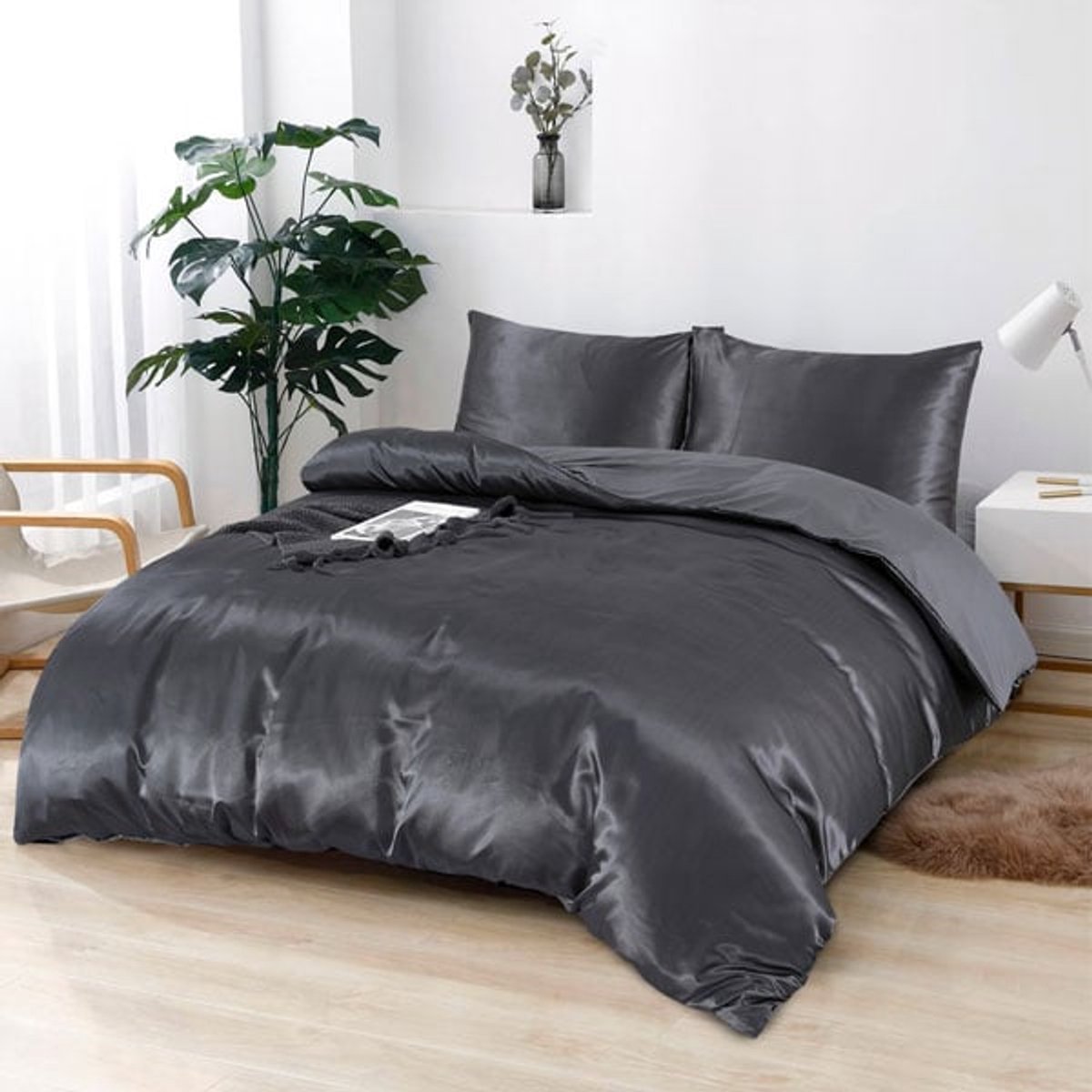 Beauty Silk Dekbedovertrek Satijn Antraciet 140x200/220 cm + 1 kussensloop