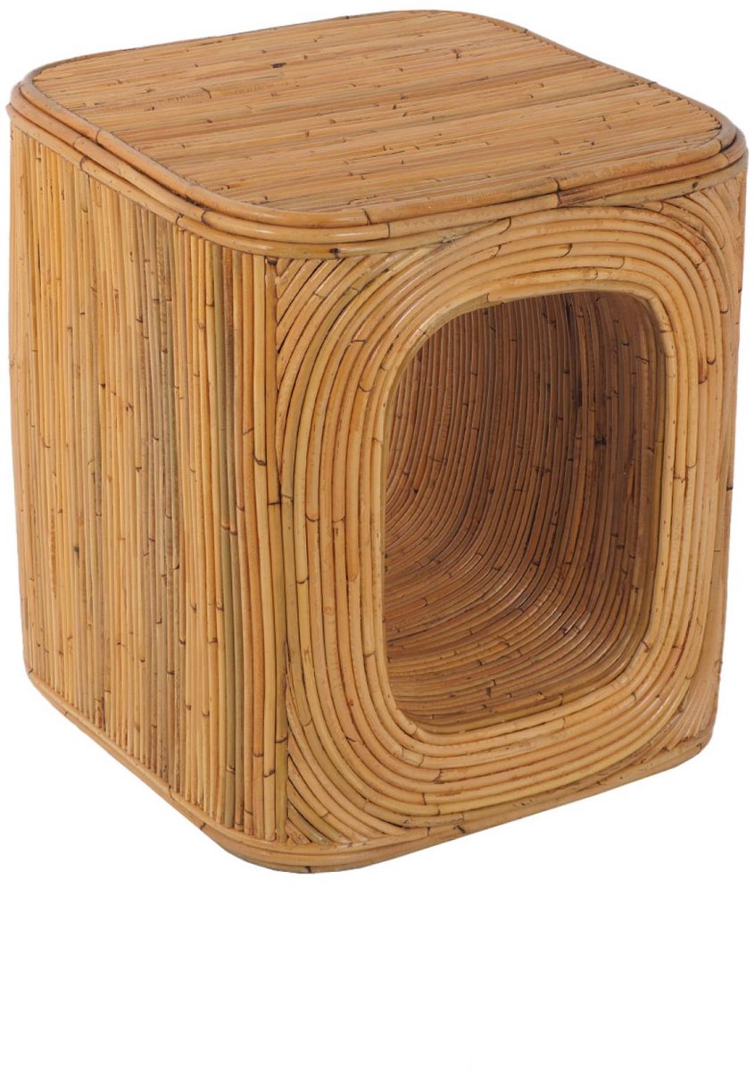 sweeek - Bijzettafel, nachtkastje met vak, in natuurlijk rotan, kubusvorm met afgeronde hoeken, b 45 x d 45 x h 50cm