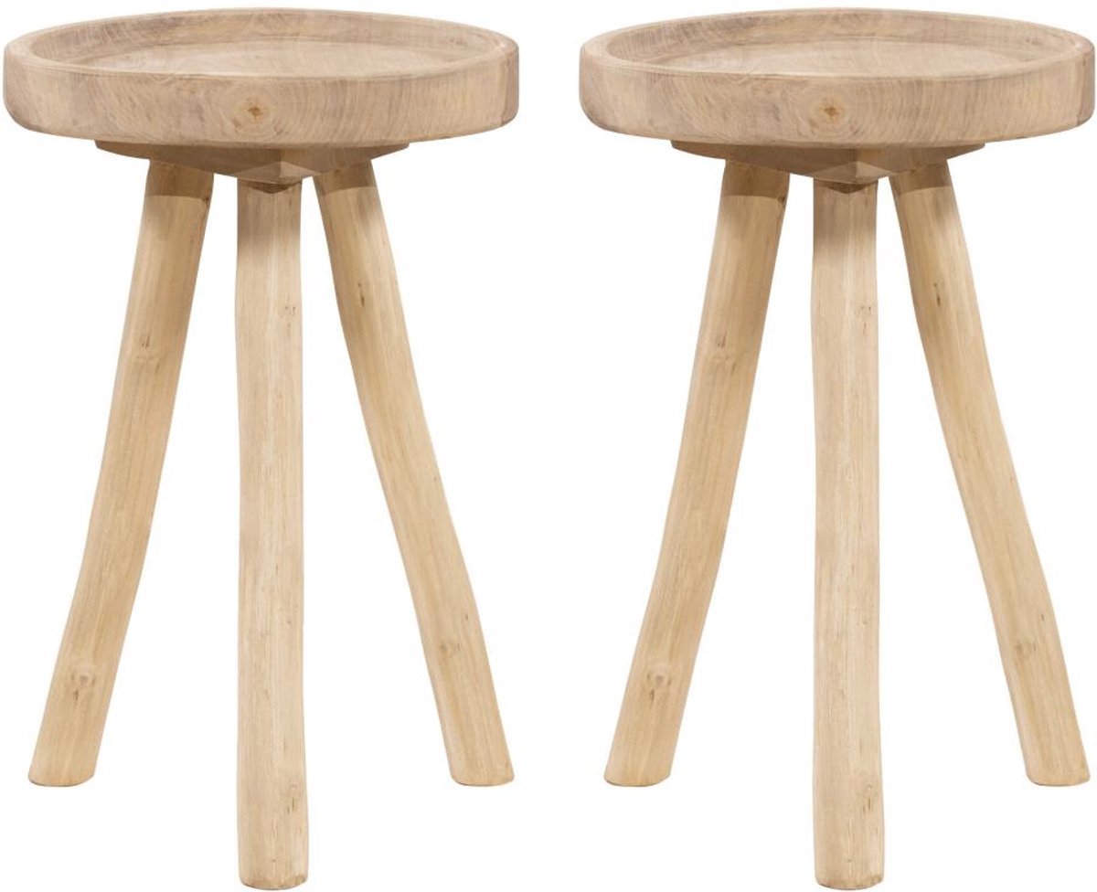 Vente-unique Set van 2 tuinbijzettafel van teakhout D30 cm - Licht naturel - TULUM van MYLIA L 30 cm x H 45 cm x D 30 cm