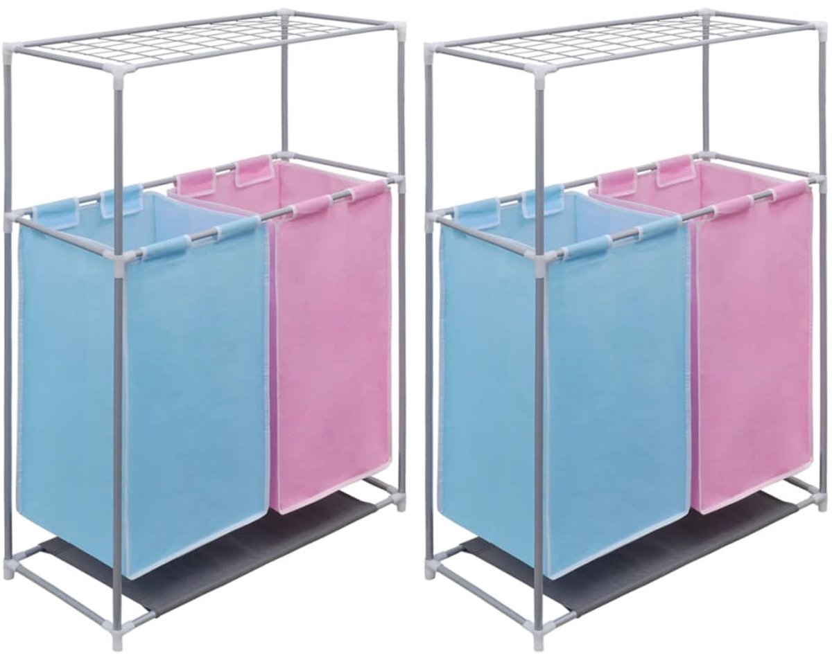 vidaXL Wasmand - Wasmanden - Was Mand - Was Manden - Wassorteerder 2-vaks met bovenschap voor drogen