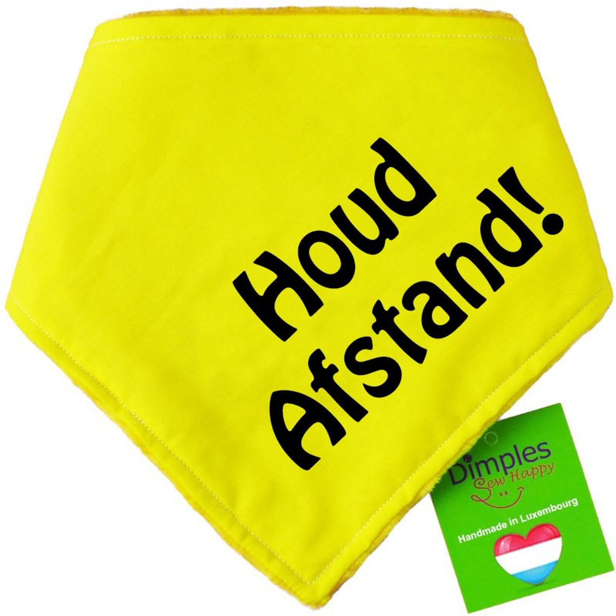 Gele hondenbandana – houd afstand - DIMPLES 50cm L hondensjaal hondenbandana met comfortabele drukknopen