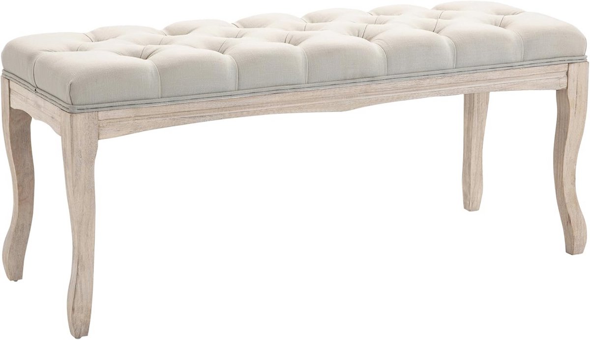 Gestoffeerde Bank voor Slaapkamer en Woonkamer - Vintage Schoenenbank van Linnen in Beige 110x38x49 cm
