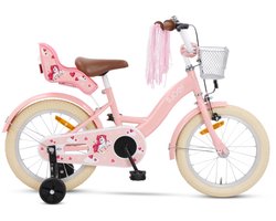 SJOEF Dolly Meisjesfiets 16 inch Roze | Unicorn Design | Kinderfiets met zijwieltjes 4, 5 & 6 jaar | 103-118 Kledingmaat | Roze Fiets 16 inch