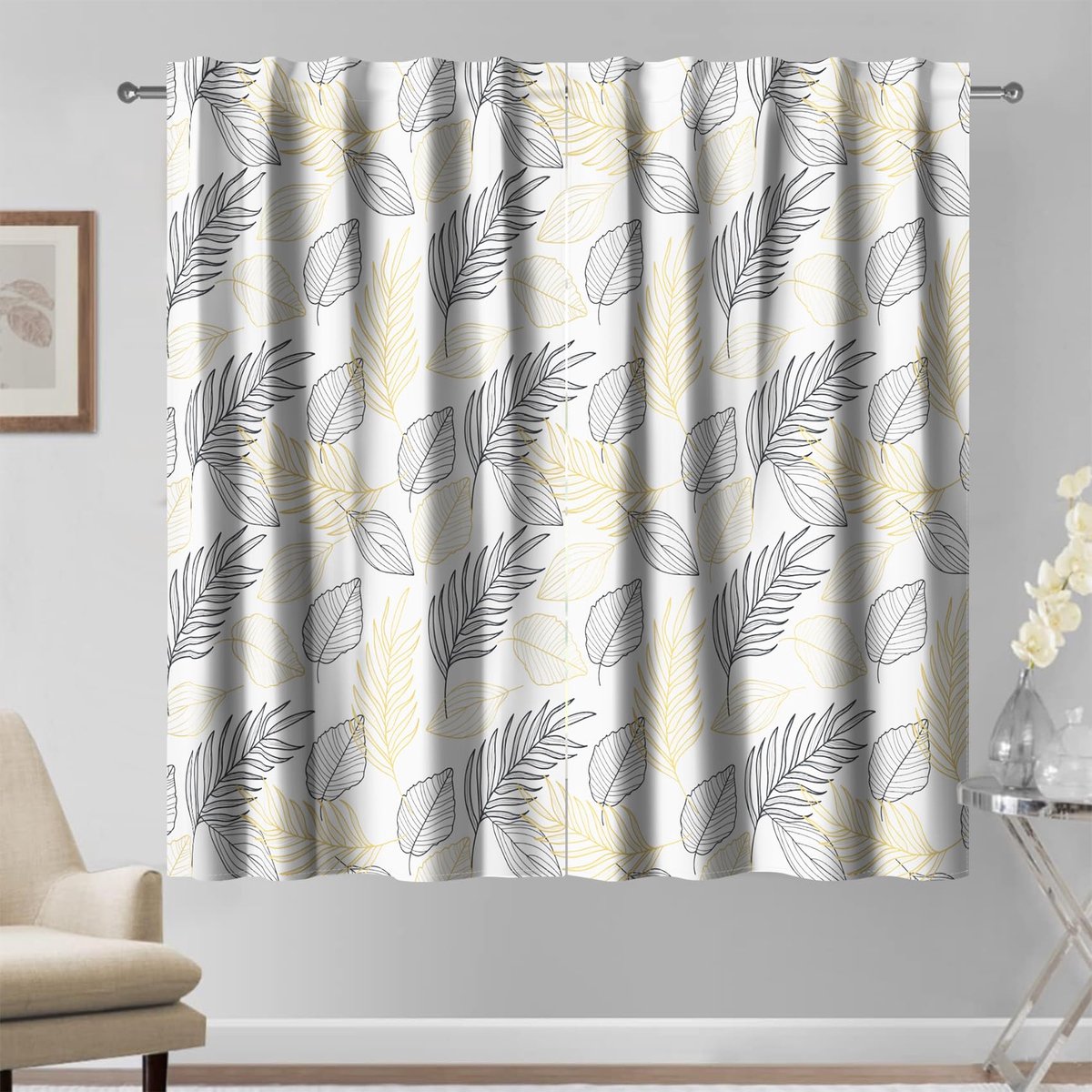Unyqoos Elegante Goud-Zwart Verduisteringsgordijnen voor Stijlvolle Interieurdecoratie – Set van 2 Panelen wit
