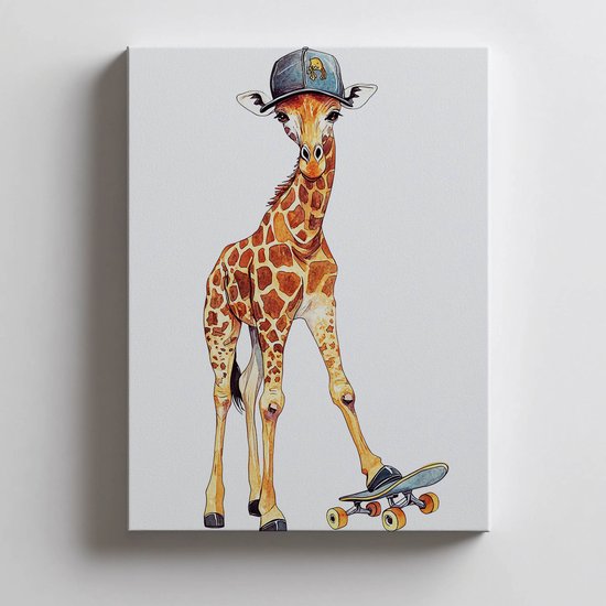 Gouden Frame Wandposter Giraf Op Skateboard 50X70 Cm