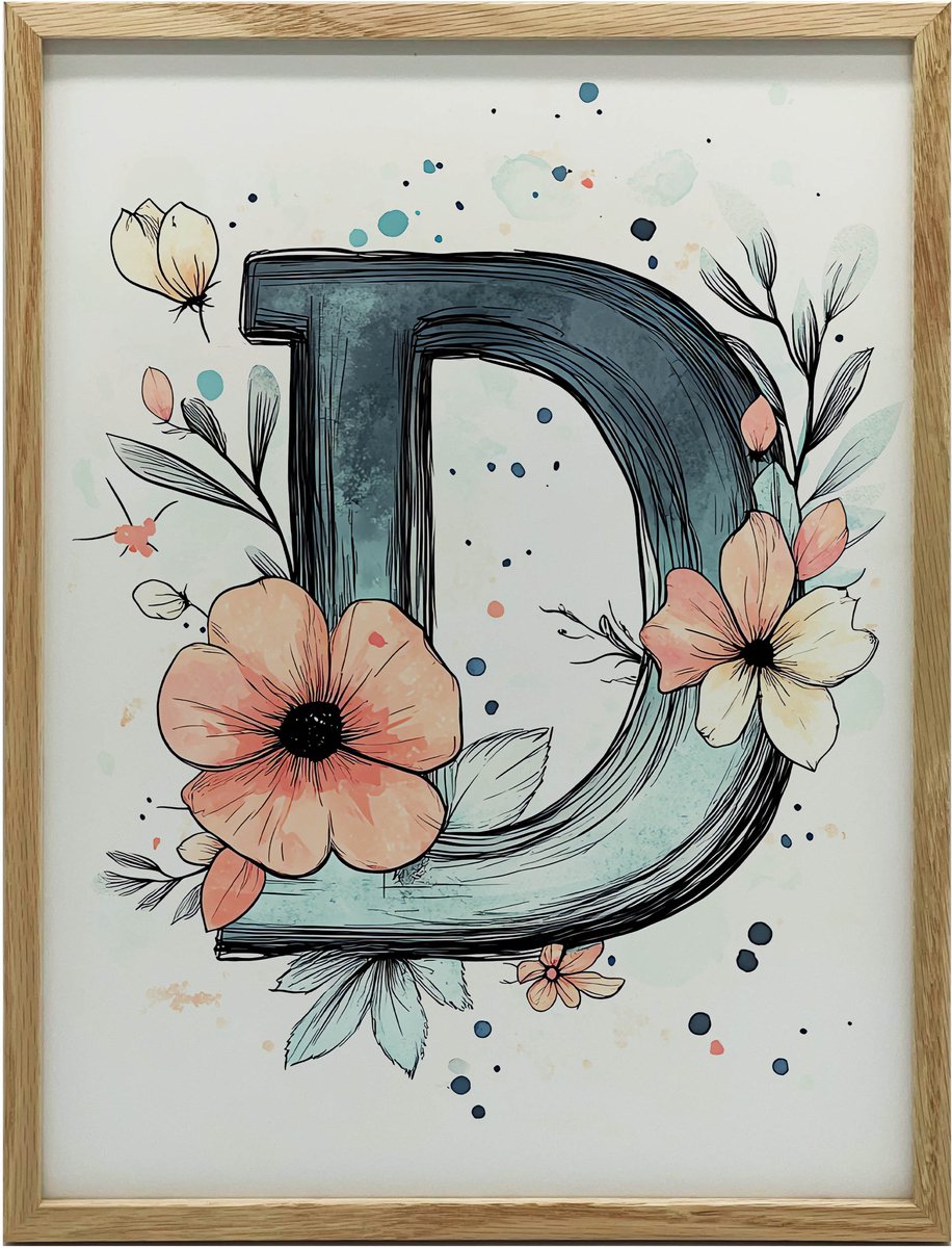 Lijst Muurposter Bloem Letter D Houten 50X70 Cm