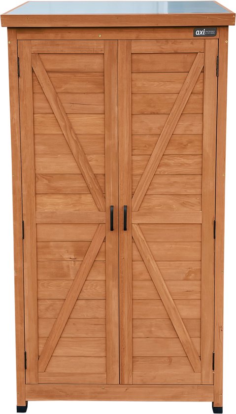 Armoire de rangement en bois AXI Hugo Coffee Brown - Abri de jardin avec toit galvanisé - 3 étagères et base - Bois FSC - Fermeture magnétique - 85x52x174cm
