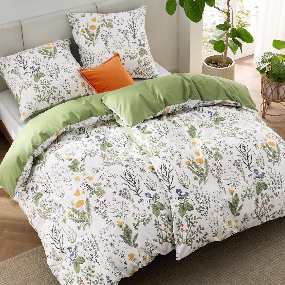 Unyqoos Beddengoedset van Zacht Katoen met Bloemenpatroon en Verfrissend Design, 4-delig, 135 x 200 cm saliegroen bloemen