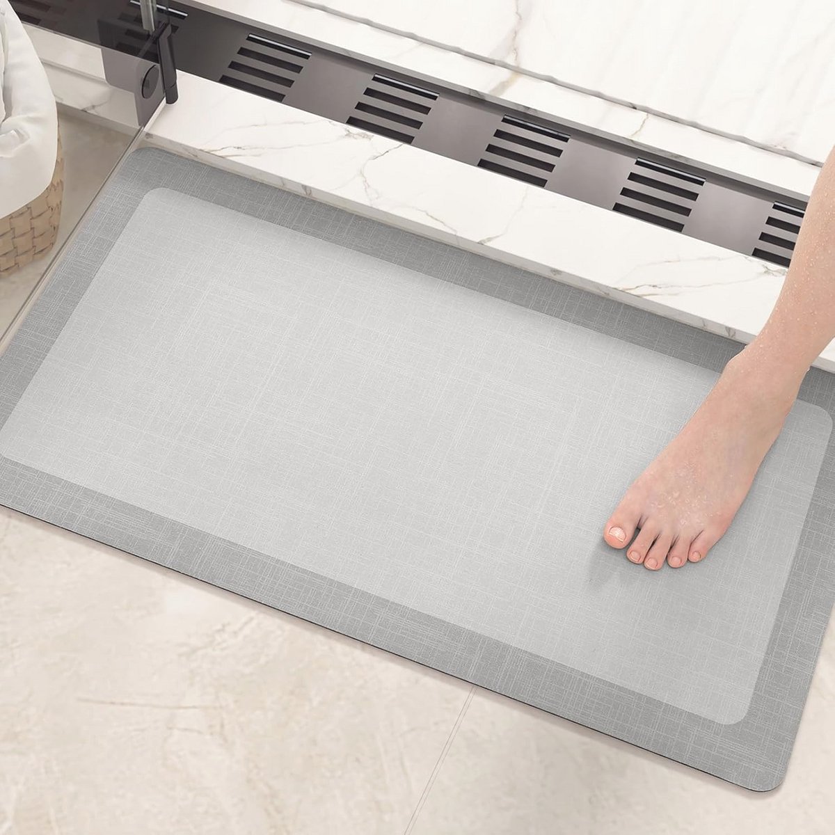 Superabsorberende Badkamermat - 40 x 60 cm, Niet-Slip Diatomiet Badmat voor Sneldrogende Badkamer, Wasbare Tapijten voor Douche en Wastafel - Lichtgrijs