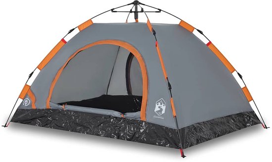 vidaXL - Tent - 3-persoons - snelontgrendeling - grijs - en - oranje