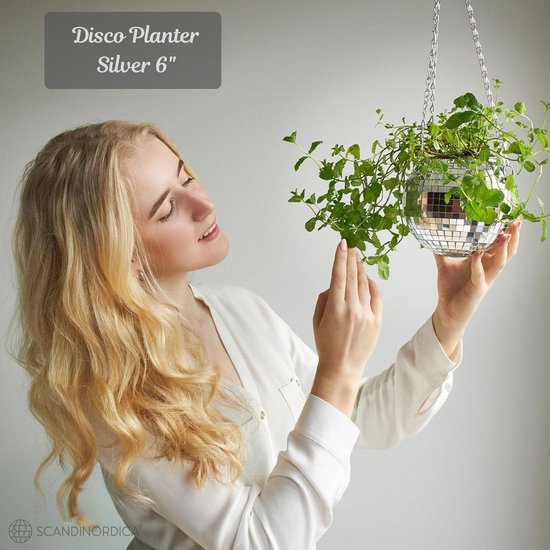 Disco Ball Flower Pot - Mirror Ball Hanging Flower Pots, Disco Ball Plants, Disco Ball Decorative Overpot Macrame, Gift for Girlfriend | Disco Ball
