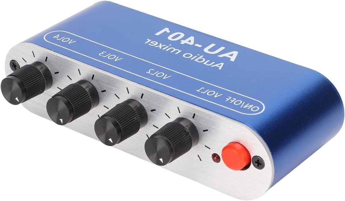 Stereo Mixer 4 in 1 Out Audio Mixer - Home Power Amplifier System met Volumeregeling 35 Mm AUX Sound Selector for PC Laptop Headphone Speaker