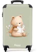 Bol.com NoBoringSuitcases.com® - Kinderkoffer - Kindertrolley jongen en meisje - Een bruine beer met een boek - Groen - Handbaga... aanbieding
