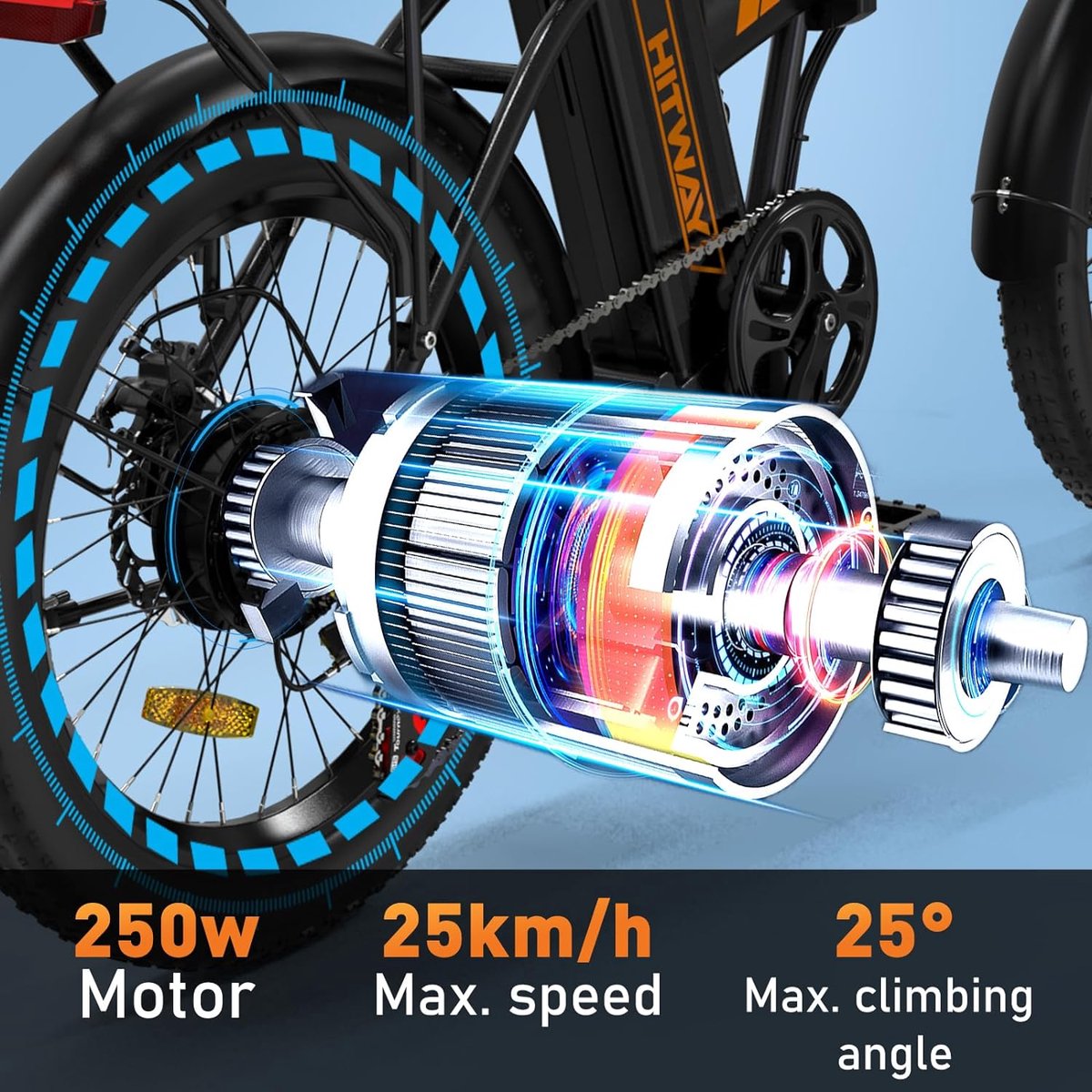 Hitway Elektrische Fiets BK11 | E-bike | 250W Motor | Fat Tire | 12Ah | 20 Inch | Zwart/Oranje – foto 3