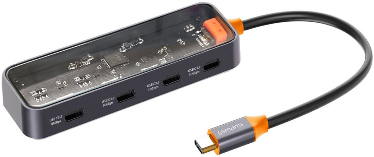 4smarts 4-in-1 USB-C naar 4x USB-C Hub 10Gbps Grijs