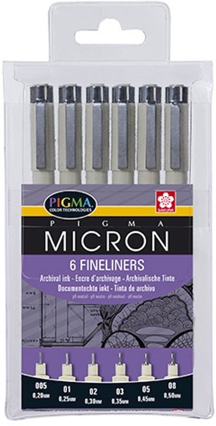 Sakura Pigma Micron Fineliners etui - 6 fineliners - Zwart