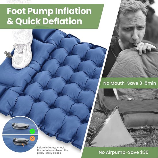 Ultralichte opblaasbare campingmat met kussen en voetpomp - Ideaal voor kamperen en backpacken van Hikenture — afbeelding 3