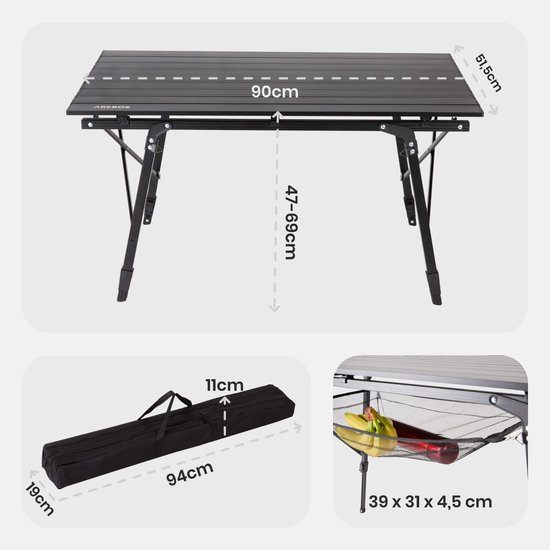 Arebos roltafel camping klaptafel 90 x 51,5 cm - aluminium - zwart van Merkloos — afbeelding 4