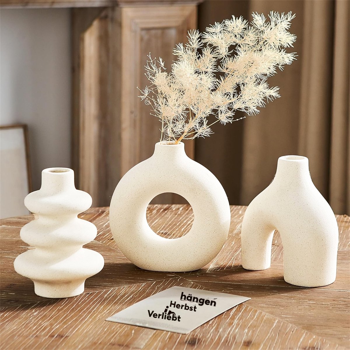Witte bloemenvazen, set van 3 moderne vazen, keramiek, ideaal voor pampasgras, rustieke boerderij en woondecoratie