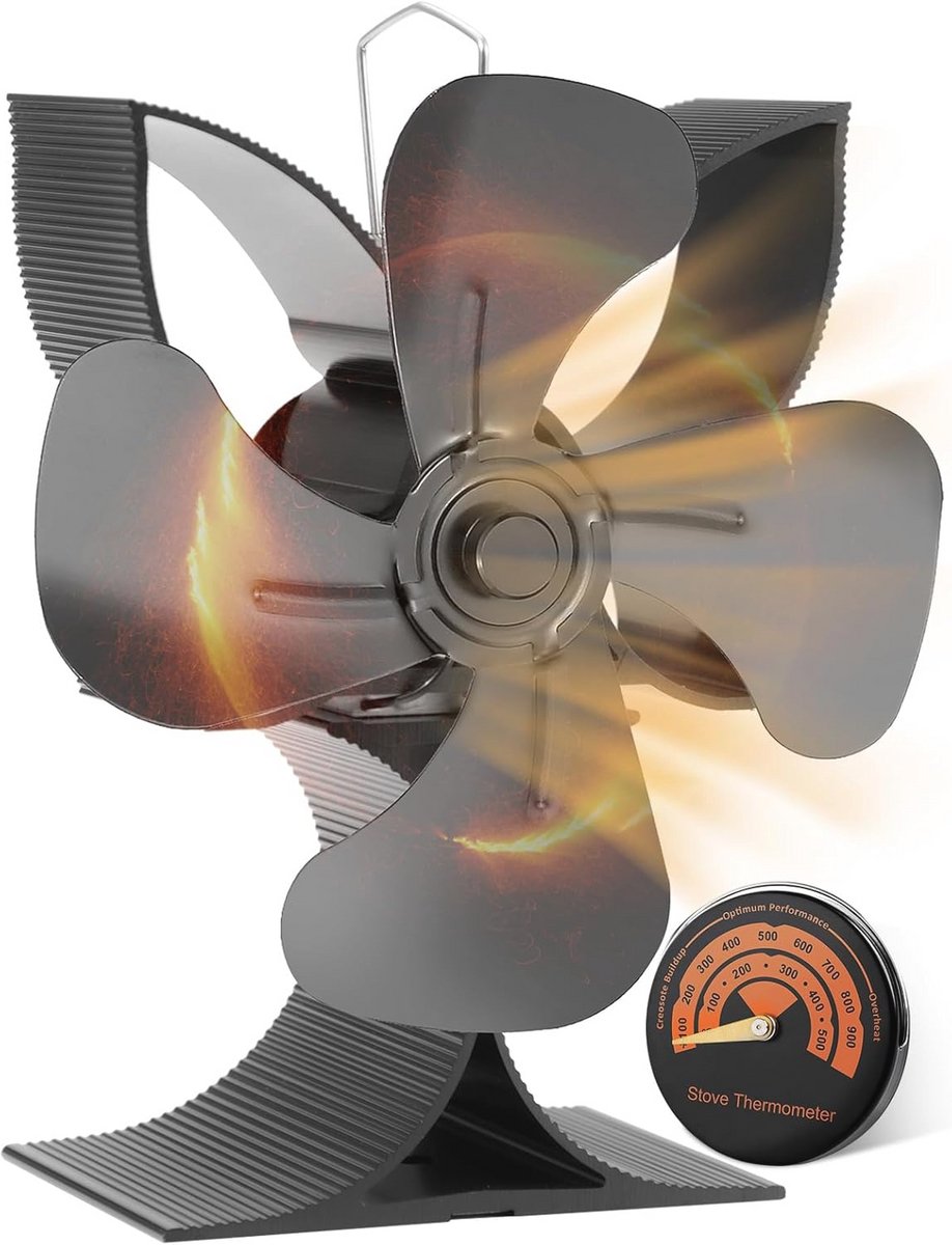 Houtkachelventilator met 4 bladen en magnetische thermometer - Stille en efficiënte ventilator voor houtkachels