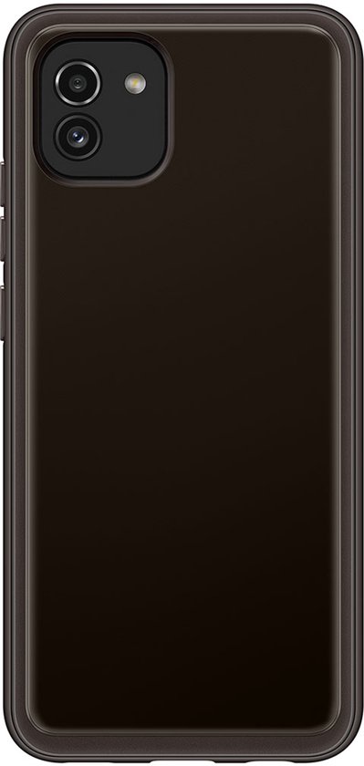 Zwart Samsung Galaxy A03 hoesje, helder met zwarte rand.