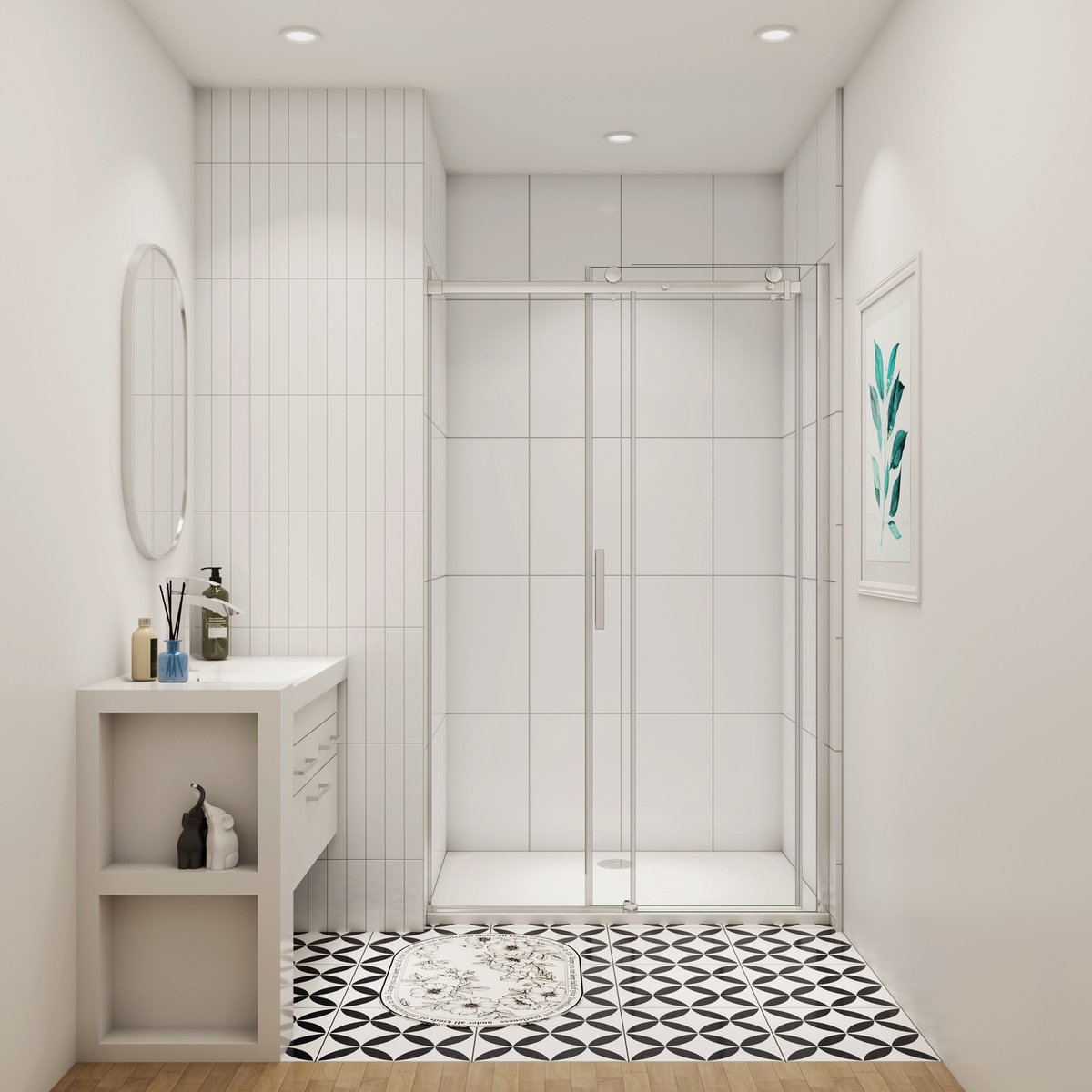 Douchedeur schuifdeur 105x195cm 8mm gehard glass easyclean(Vast glas+Schuifdeuren)glanzend chroom aluminium profiel