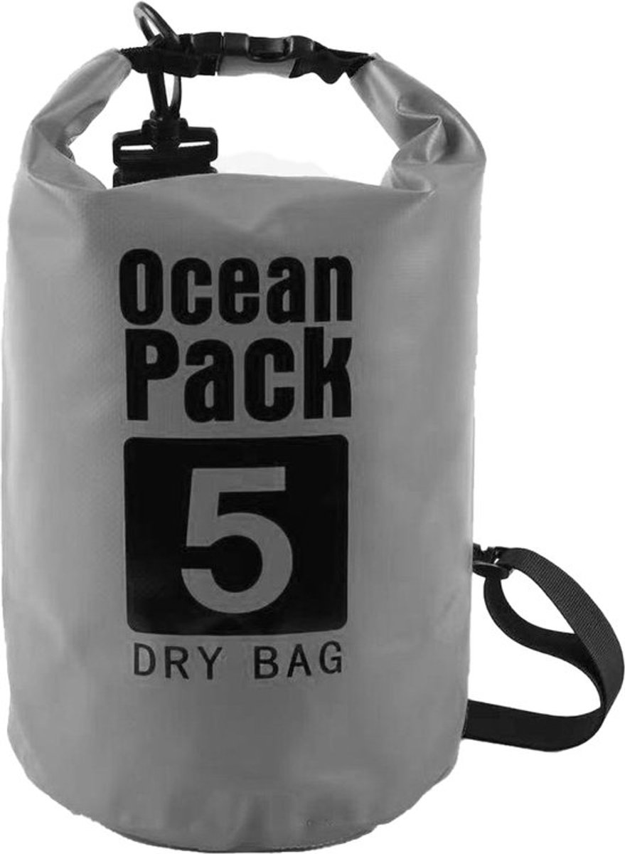 Waterdichte Tas - Dry bag - 5L - Grijs - Ocean Pack - Dry Sack - Survival Outdoor Rugzak - Drybags - Boottas - Zeiltas