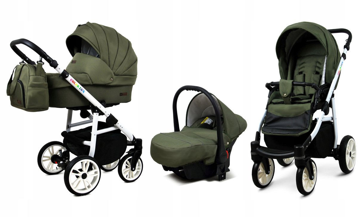 BabyLux® COLORLUX 3in1 Kinderwagen Opklapbaar - Olive/Wit - Product - €449,00