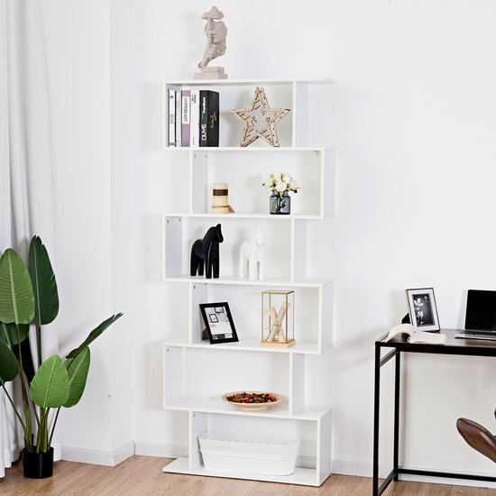COSTWAY Boekenkast, 4 verdiepingen, ruimteverdeler, rek van hout