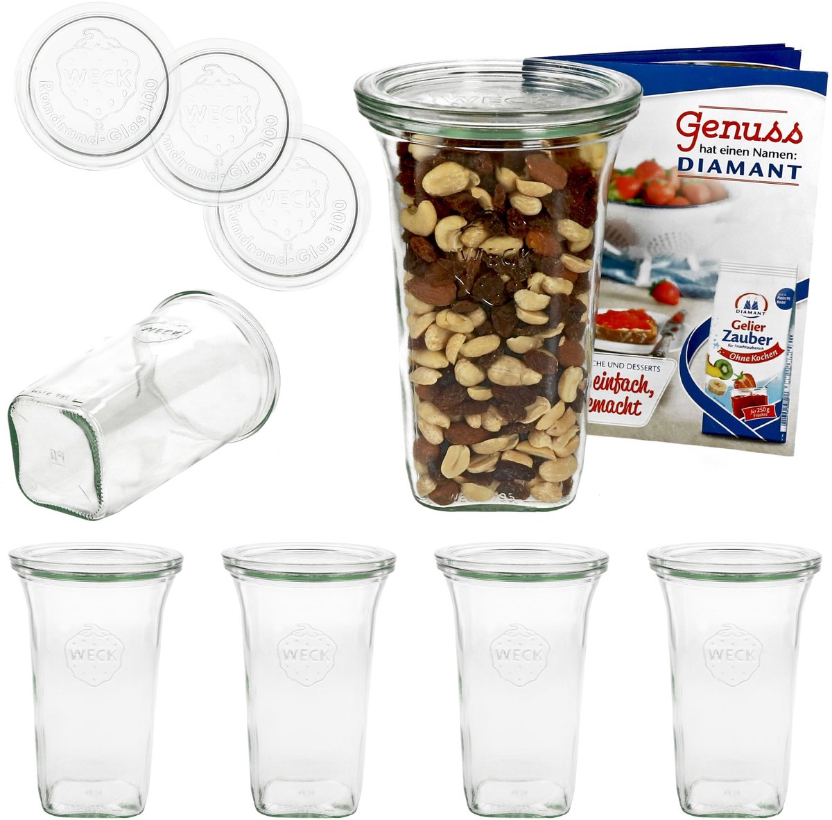 Set van 6 Weck Quentin 795 ml + 6 glazen deksels met receptenboekje
