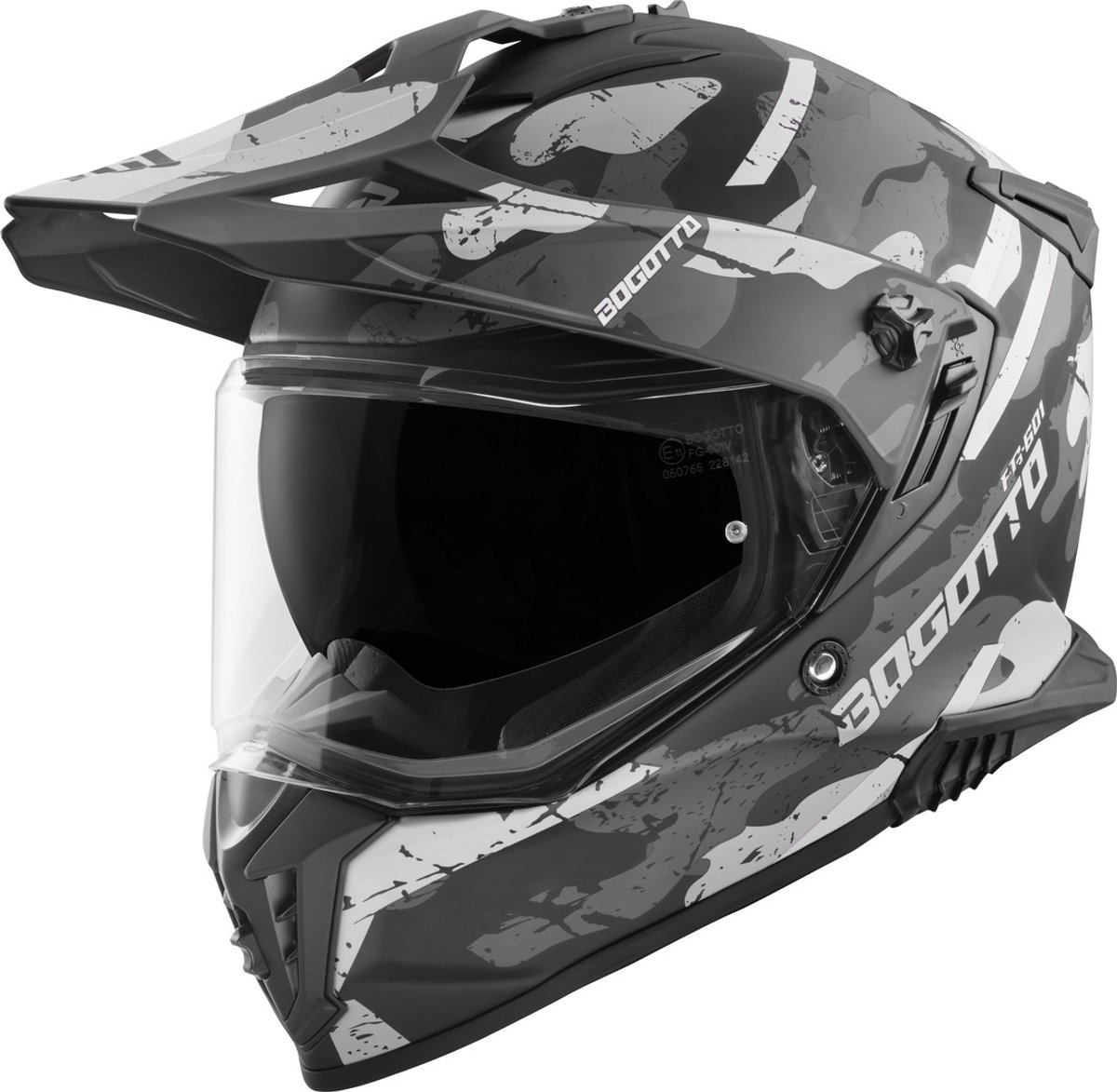 Bogotto FG-601 Sniper Zwart Grijs Fiberglas Enduro Helm - Maat XXL - Helm