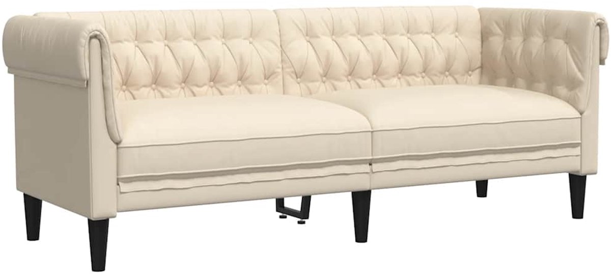 vidaXL Driezitsbank - Chesterfield-stijl - linnen Crème