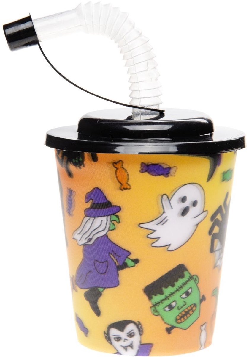 Duckiez 3D Beker Met Rietje En Deksel Halloween - 12 stuks