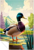 Kleurrijke eend in natuur - Eend buitenposter - Tuinschilderij dier - Digital Art - Schutting decoratie - Posters tuin - tuinposter 60x90 cm