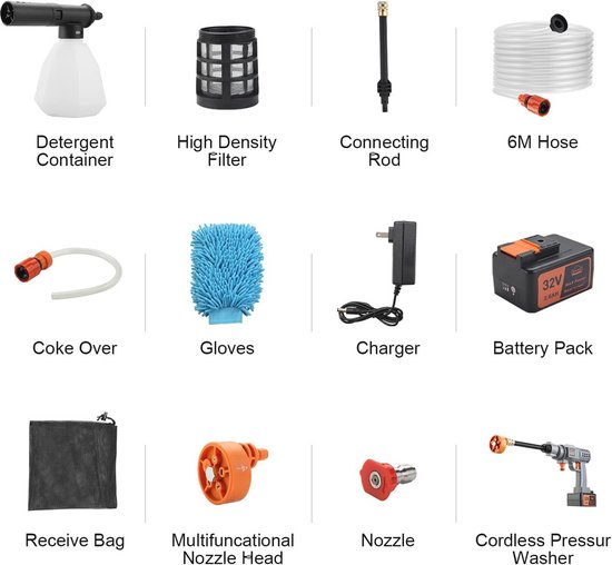 Draagbare hogedrukreiniger met 2,6 Ah accu - 6-in-1 sproeiers voor auto, tuin en terras — afbeelding 3