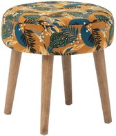 Atmosphera Bijzet krukje Jungle Boogie - okergeel - hout/stof - D38 x H40 cm - Meubels - Zitten