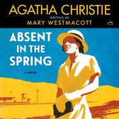 Boekomslag van 'Absent in the Spring' met een vrouw in een gele jurk en strooien hoed met een boek.