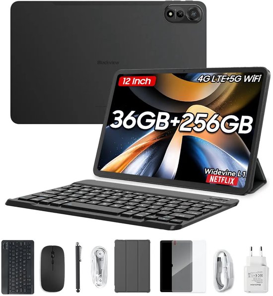 Blackview MEGA 2 Tablet Sets - Android 15 - 4G LTE+WiFi - 12 Inch - 36GB RAM - 256GB - Widevine L1 - 9000mAh - Grijs