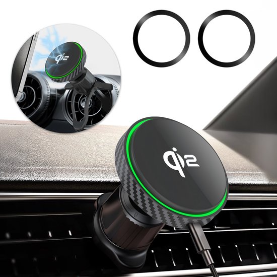 Support de téléphone Xssive pour Ventilation de voiture - Compatible avec MagSafe , Supports pour voiture sans fil - 15 W Qi2 - Supports de téléphone - Support trois points - Support magnétique pour grille d'aération - Rotatif à 360 degrés