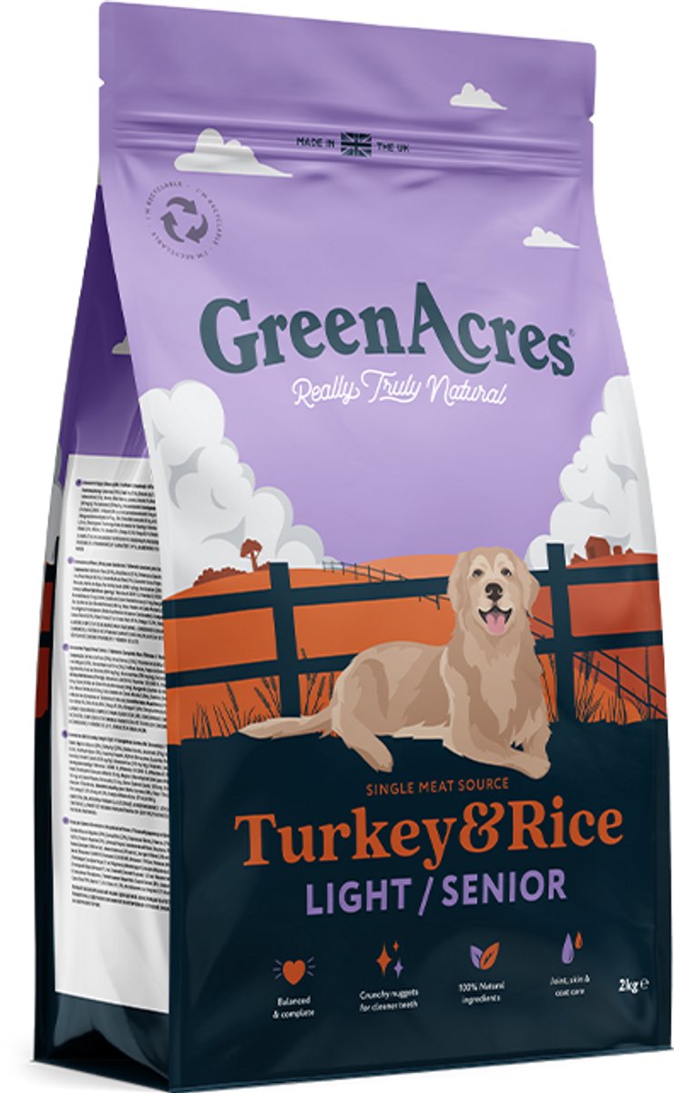 GreenAcres GreenAcres Hondenbrokken Senior/Light Kalkoen & Rijst 12 Kg