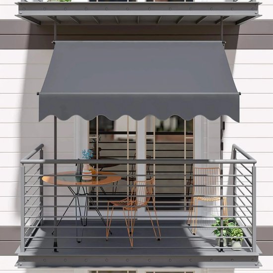 Store banne à pince - Store pare-soleil - Store de balcon - Store de terrasse - Résistant aux UV et à l'eau - Structure en aluminium - Manivelle - Extérieur - 350x120 cm - pour balcon - Jardin - et terrasse - Grijs