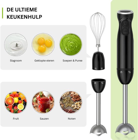 CRLYN® Staafmixer Set - Hakmolen - Groentesnijder - Soepmaker - Draadloos - Zwart — afbeelding 3